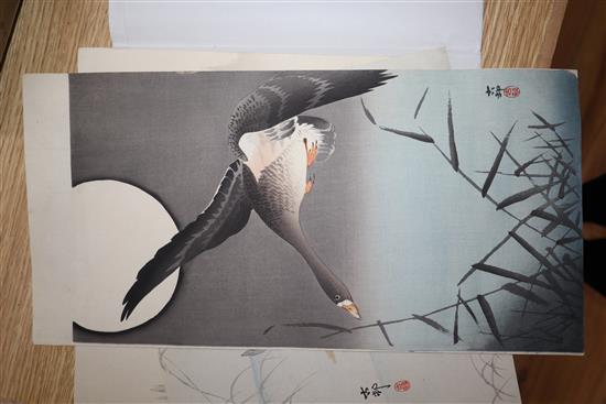 Two Ohara Koson woodblock prints, and another of a bird by Roy Seiket